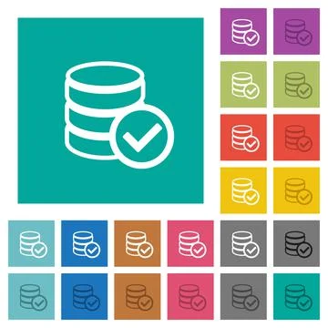 Database ok square flat multi colored icons Ilustración de archivo
