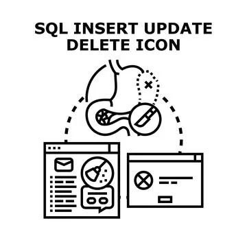 Database operations with sql insert update delete icon Illustrazione stock
