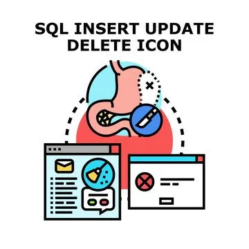 Database operations with sql insert update delete icon Stock-Illustration