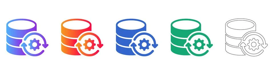 Database Optimization and Sync Icon Set Stock Illustration