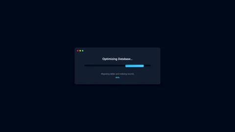 Database optimization progress bar loading on dark screen Stock Footage 346567847