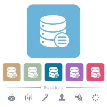 Database options flat icons on color rounded square backgrounds 스톡 일러스트
