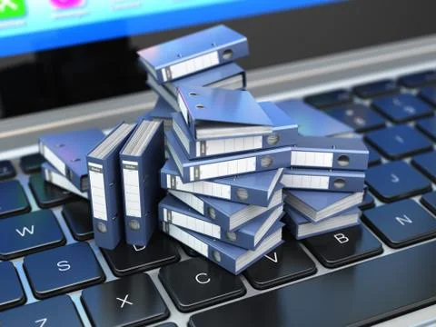 Database or archive concept. Data storage. Laptop and file cabinet with ring Stock Illustration