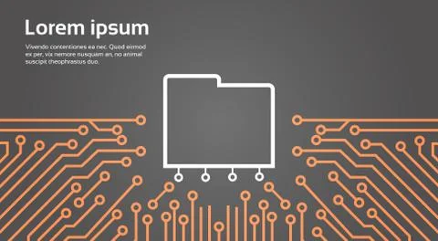 Database Over Computer Chip Moterboard Background Data Center System Concept Illustrazione stock