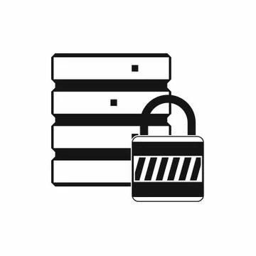 Database with padlock icon, simple style Stock Illustration
