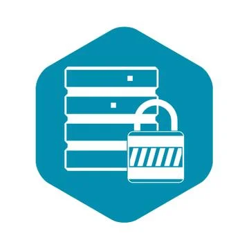 Database with padlock icon, simple style Illustrazione stock