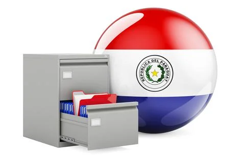 Database in Paraguay, concept. Folders in filing cabinet with Paraguayan flag Illustrazione stock