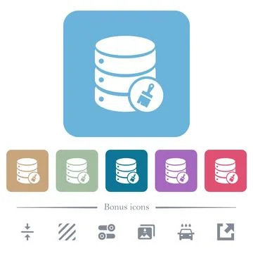 Database paste data flat icons on color rounded square backgrounds Stock Illustration