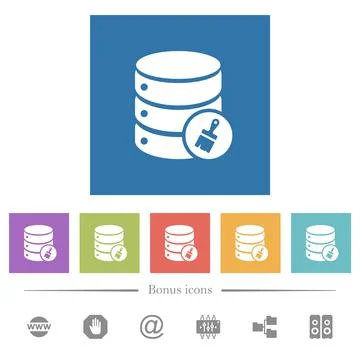 Database paste data flat white icons in square backgrounds Stock Illustration