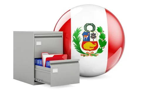 Database in Peru, concept. Folders in filing cabinet with Peruvian flag, 3D r Stock Illustration
