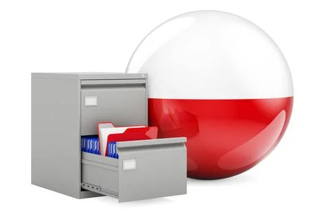 Database in Poland, concept. Folders in filing cabinet with Polish flag, 3... Foto stock