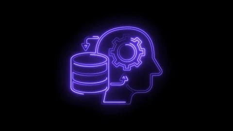 Database processing and machine learning glowing concept on black backgroun.. Stock Footage 312320366