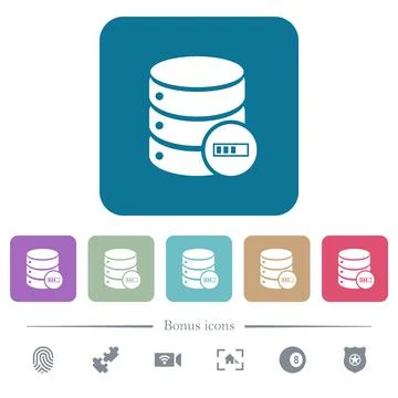 Database processing flat icons on color rounded square backgrounds 库存插图