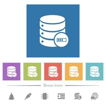 Database processing flat white icons in square backgrounds 库存插图