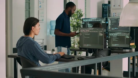 Database programer developing source code and cloud computing Stock Footage 217408497