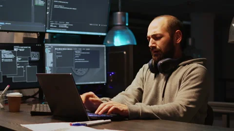 Database programer writing code and dealing with back pain Stock Footage 223260590