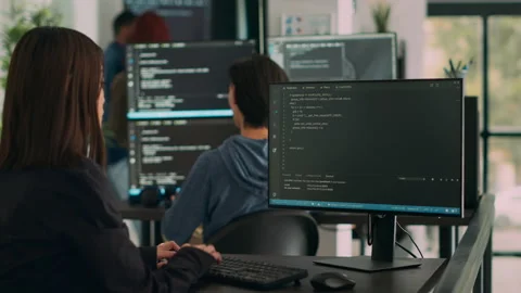 Database programer writing source code on terminal window with html script Stock Footage 219900034