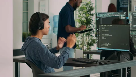 Database programer writing source code and developing security server with html Stock Footage 231449251