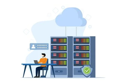 Database programmer concept, programming language. css, html, it, ui. develop. Stock Illustration