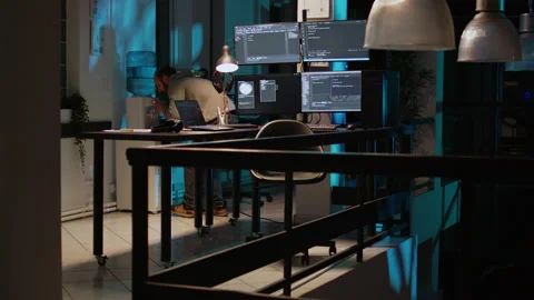 Database programmer with sore throat coughing and writing code Stock Footage 222840514