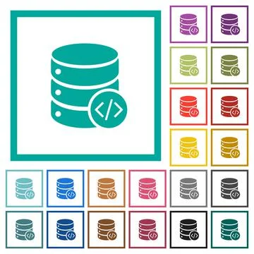 Database programming flat color icons with quadrant frames Stock Illustration