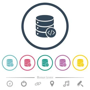 Database programming flat color icons in round outlines Stock Illustration