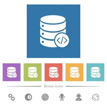 Database programming flat white icons in square backgrounds Stock Illustration