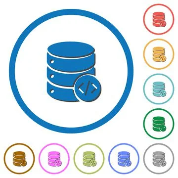 Database programming icons with shadows and outlines Stock Illustration