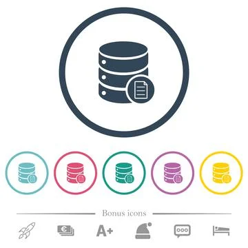 Database properties flat color icons in round outlines Stock Illustration