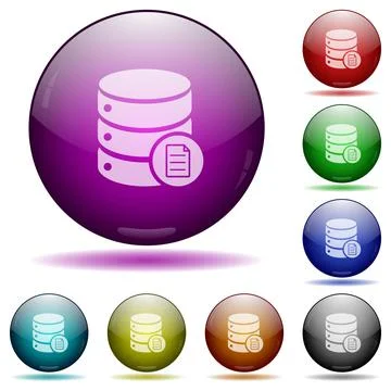 Database properties glass sphere buttons Stock Illustration
