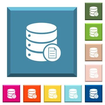 Database properties white icons on edged square buttons Stock Illustration