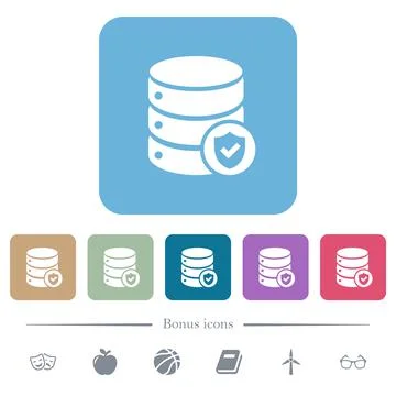 Database protected flat icons on color rounded square backgrounds 库存插图