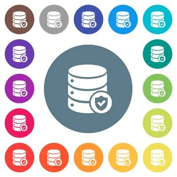 Database protected flat white icons on round color backgrounds 스톡 일러스트