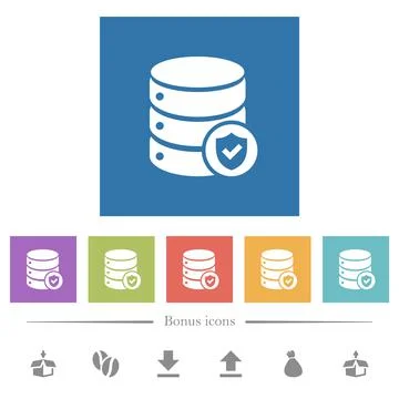 Database protected flat white icons in square backgrounds Stockillustratie