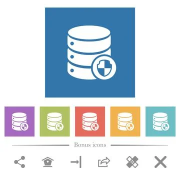 Database protection flat white icons in square backgrounds 스톡 일러스트