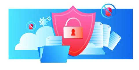 Database protection shield big data cloud privacy security concept horizontal Stock Illustration