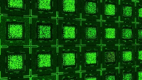 Database with Qr codes. Animation. Electronic space with lots of green Qr codes Stock Footage 155704256