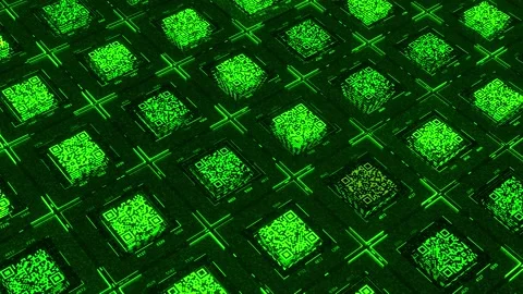 Database with Qr codes. Animation. Electronic space with lots of green Qr codes Stock Footage 155750725