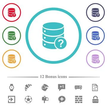 Database query flat color icons in circle shape outlines Stock Illustration