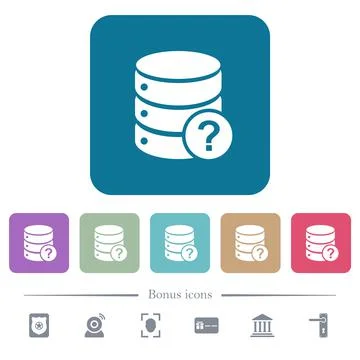 Database query flat icons on color rounded square backgrounds 库存插图
