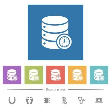 Database query time flat white icons in square backgrounds Stockillustratie