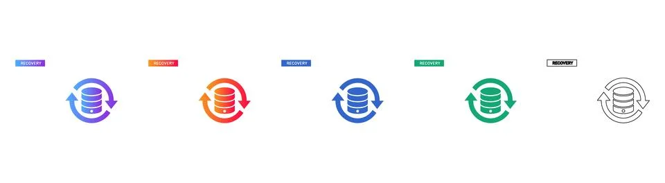 Database Recovery and Data Restoration Icon Collection Illustrazione stock