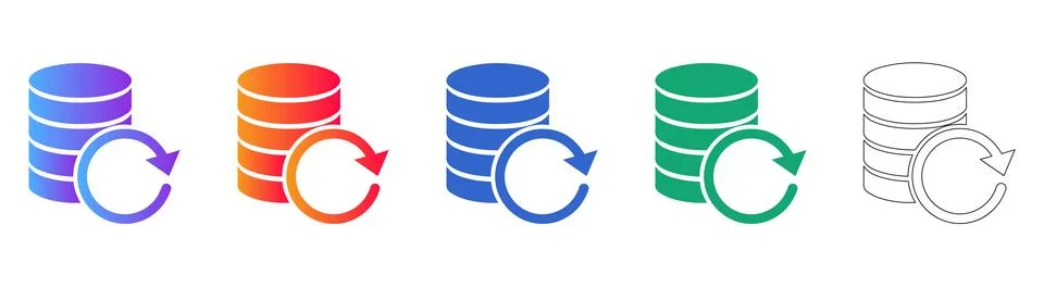 Database Refresh Icons for Data Synchronization and Updates Stock Illustration