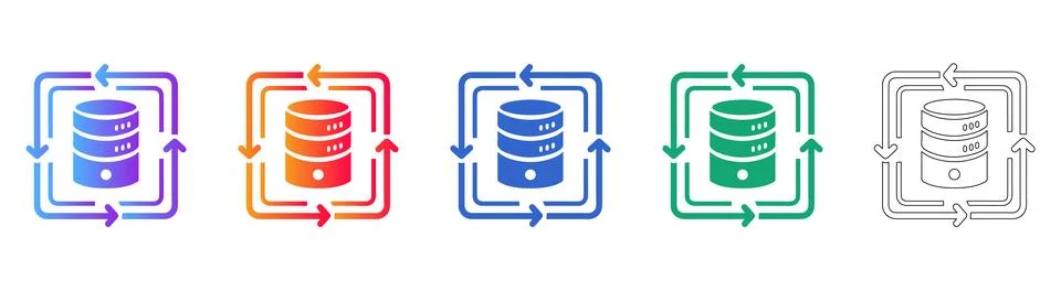 Database Refresh &amp; Synchronization Icon Set: Data Management &amp; Updates Stock Illustration