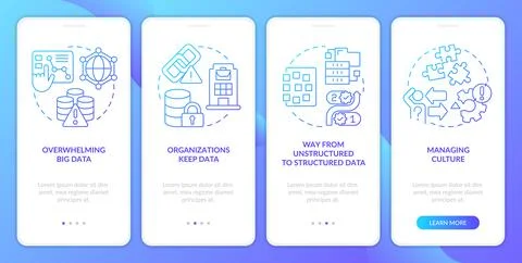 Database regulation challenges blue gradient onboarding mobile app screen 스톡 일러스트