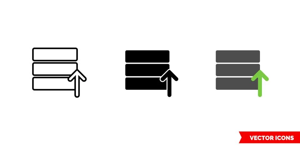 Database restore icon of 3 types color, black and white, outline. Isolated ve Stock Illustration