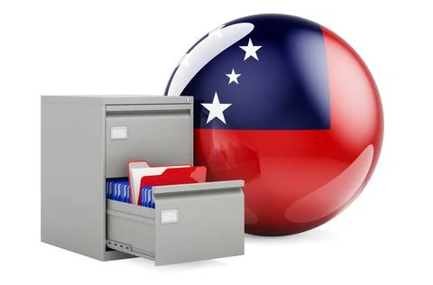 Database in Samoa, concept. Folders in filing cabinet with Samoan flag, 3D re Stock Illustration