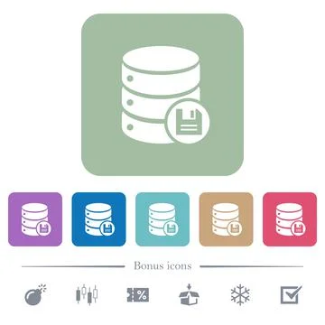 Database save flat icons on color rounded square backgrounds Stock Illustration
