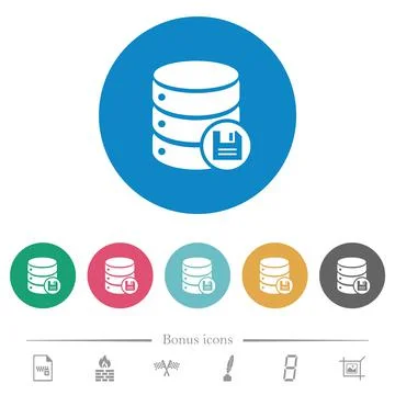 Database save flat round icons Stock Illustration
