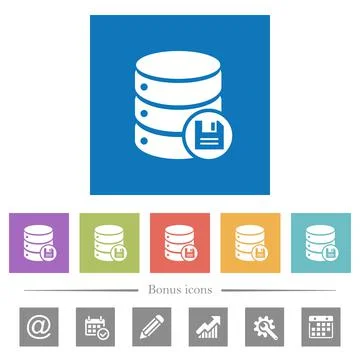 Database save flat white icons in square backgrounds Stockillustratie